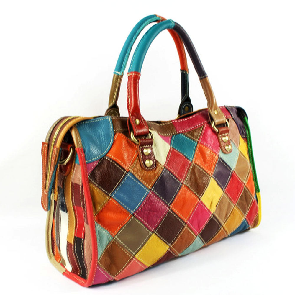 Women's Colorful Leather Diamond Plaid Stitching Motorcycle Women's Messenger Bag