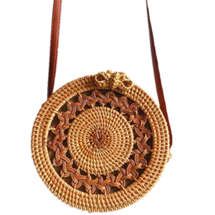 Women's Vietnam Rattan Straw Woven Portable Mori Style Basket Fan Women's Shoulder Bag