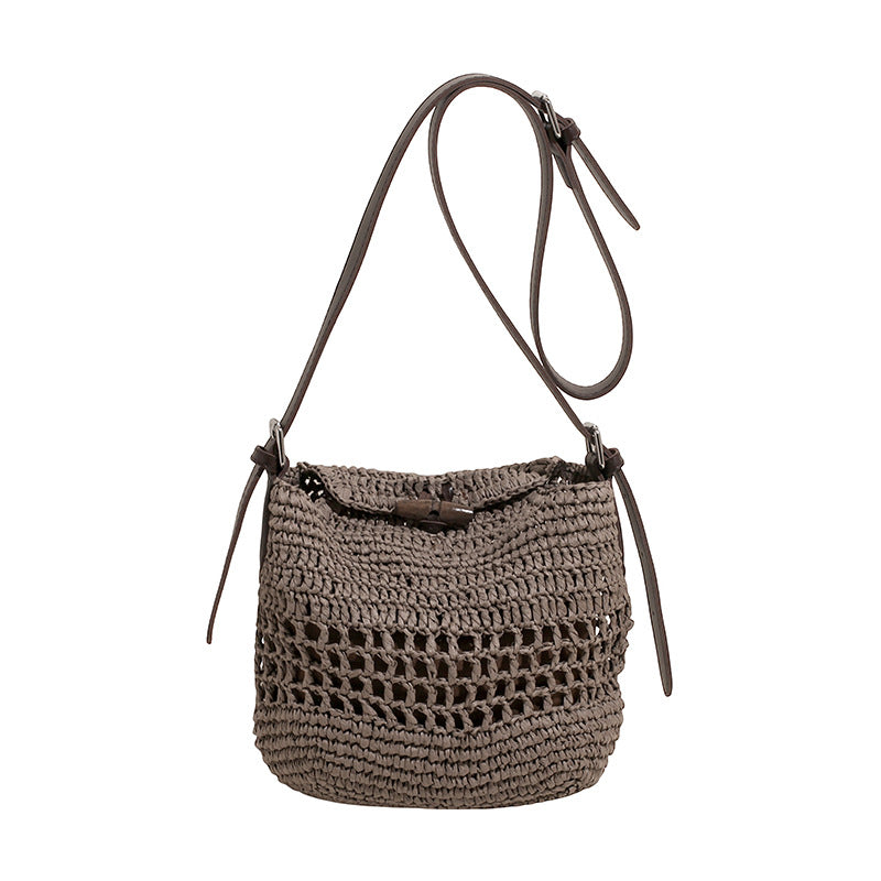 Women's Beach Simple Seaside Oblique Woven Handmade Bucket Bags