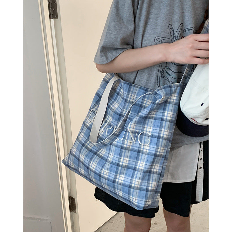 Women's Underarm For Simple Checked Canvas Tote Bags