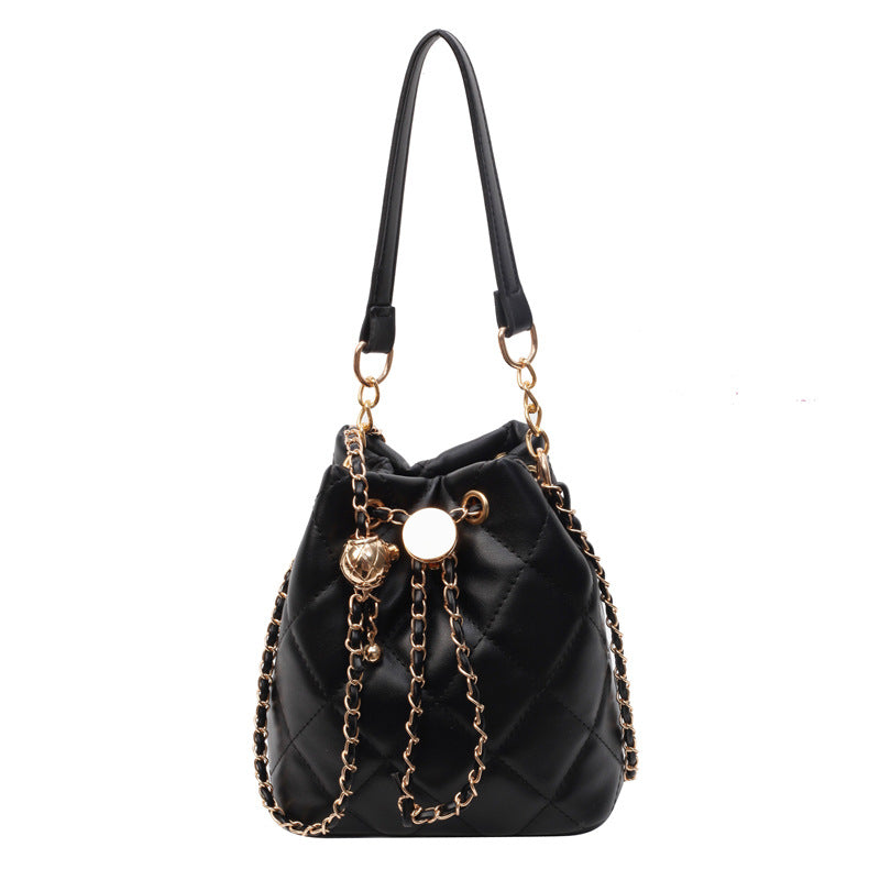 Women's Spring Rhombus Chain Portable Graceful Texture Bucket Bag