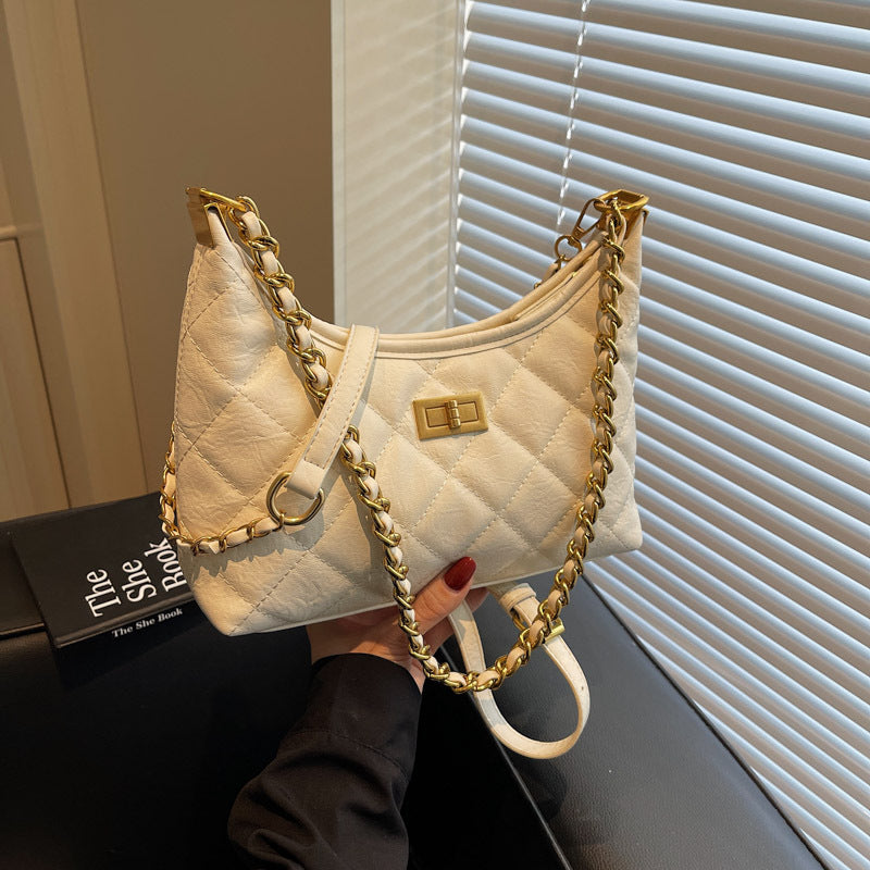 Women's Rhombic Embroidery Thread For Spring Korean Style Versatile Trendy Chain Women's Shoulder Bag