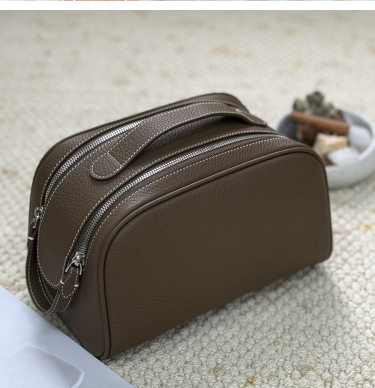 Layer Cowhide High-grade Portable Large Capacity Makeup Bag
