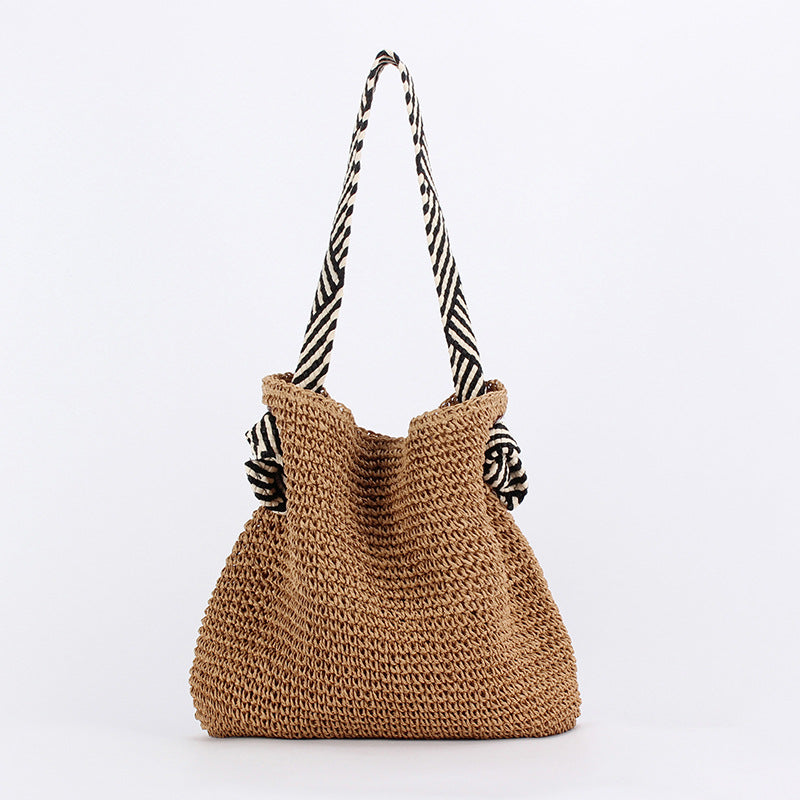 Navy Style Woven Knotted Strap Vacation Women's Shoulder Bag