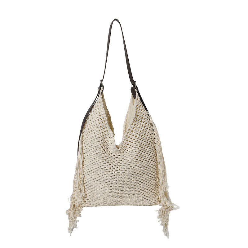 Women's Retro Tassel Woven Beach Summer Commuter Tote Bag