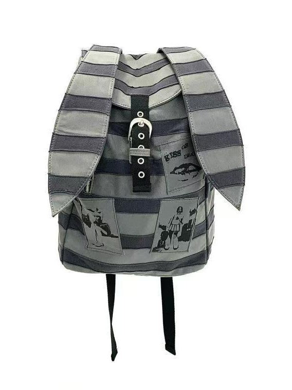 Striped Stitching Rabbit Ears Punk Rock Subculture Patch Women's Backpack