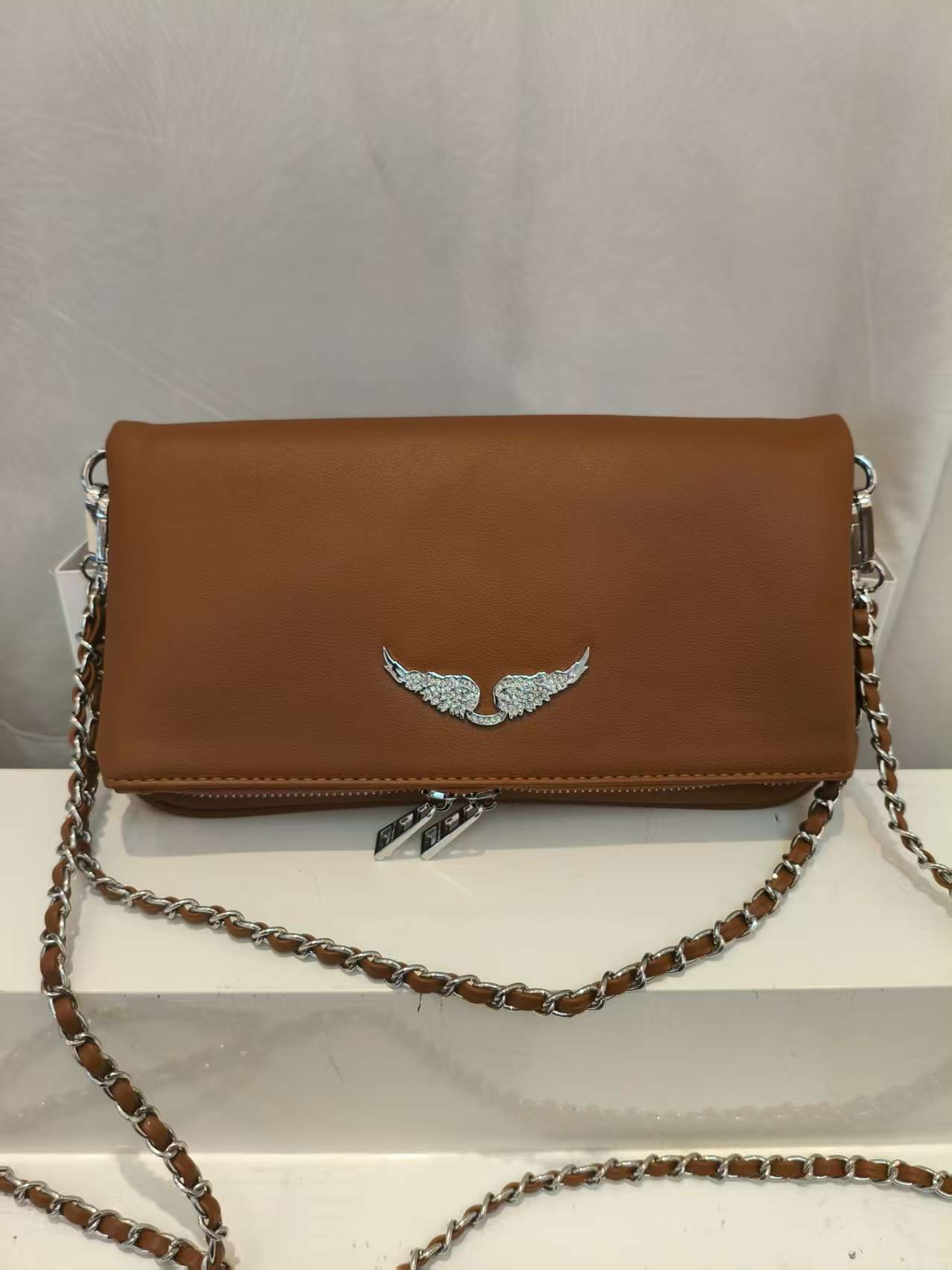 Women's Black Wings Rhinestone Metal Chain Women's Shoulder Bag
