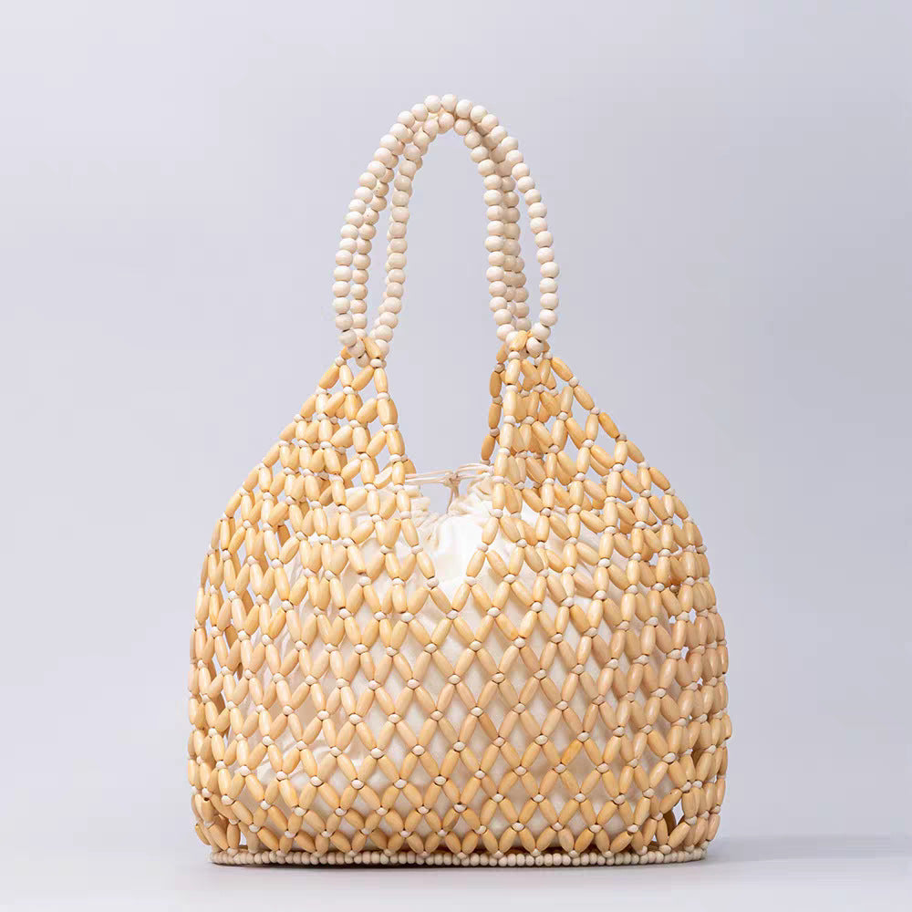 Handmade Beaded Wooden Bead Weaving Hollow Women's Handbag
