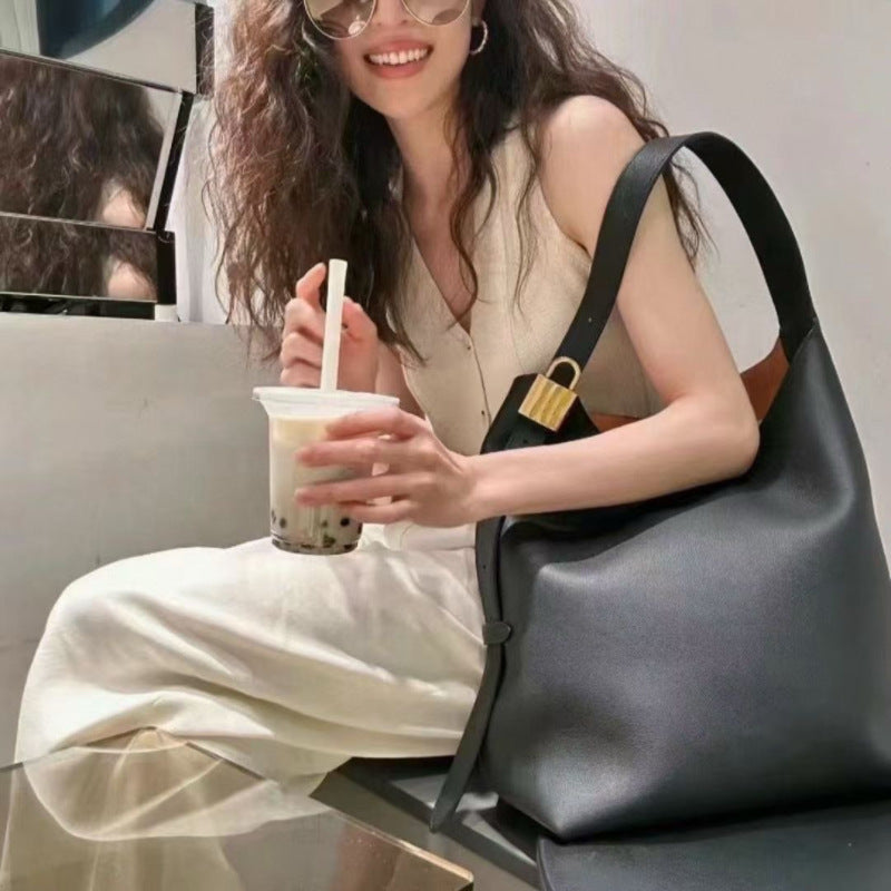 Women's Leather Underarm Commuting Large Contrast Color Shoulder Bags
