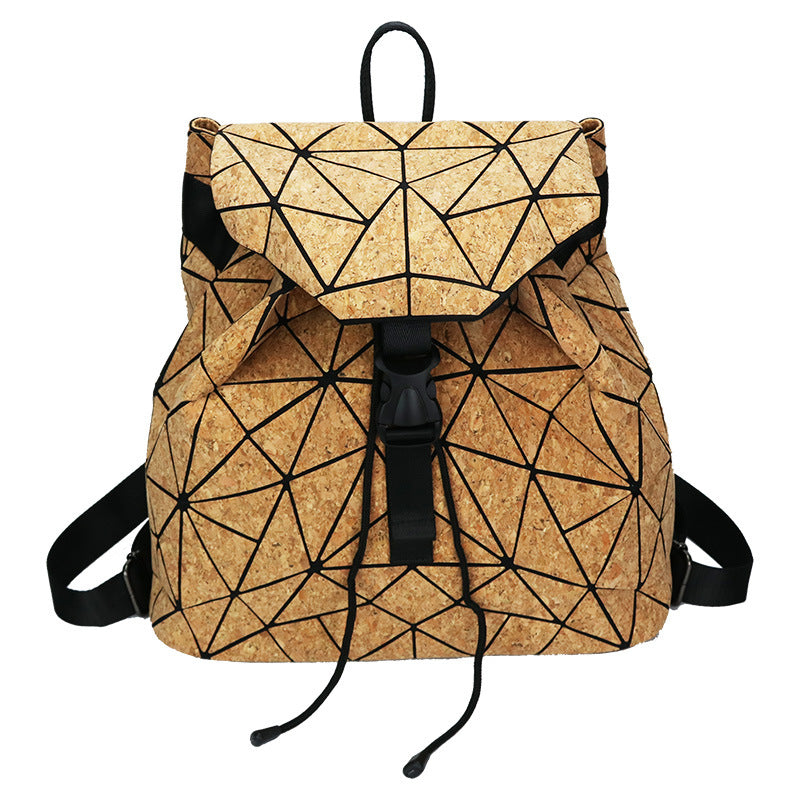 Women's Bark Wood Fabric Geometric Diamond Plaid Female Early High Women's Backpack