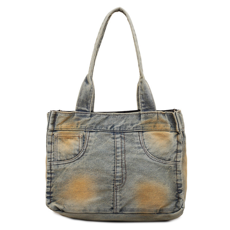 Women's Worn Looking Washed-out Denim Advanced Sense Everyday Joker Women's Shoulder Bag