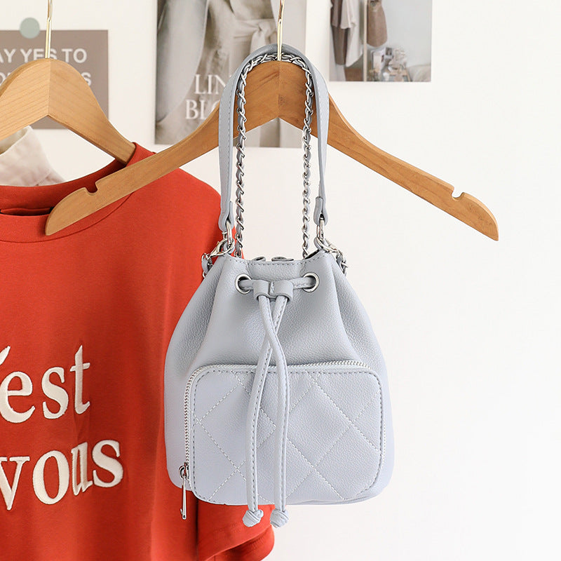 Korean Style Chain Design Drawstring Diamond Bucket Bag