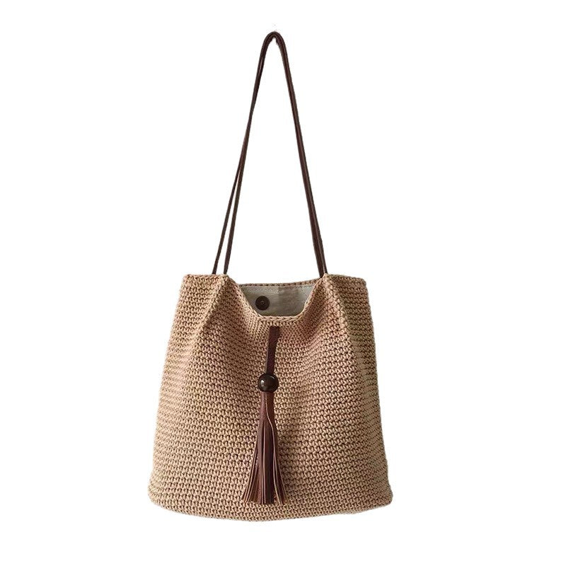 Women's Woven High Sense Straw Leisure Vacation Large Capacity Women's Shoulder Bag