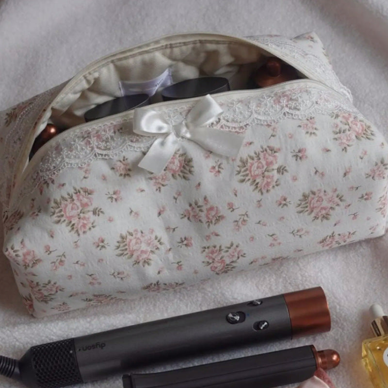 Simple Striped Make-up Large Capacity Hair Dryer Storage Portable Beauty Makeup Bag