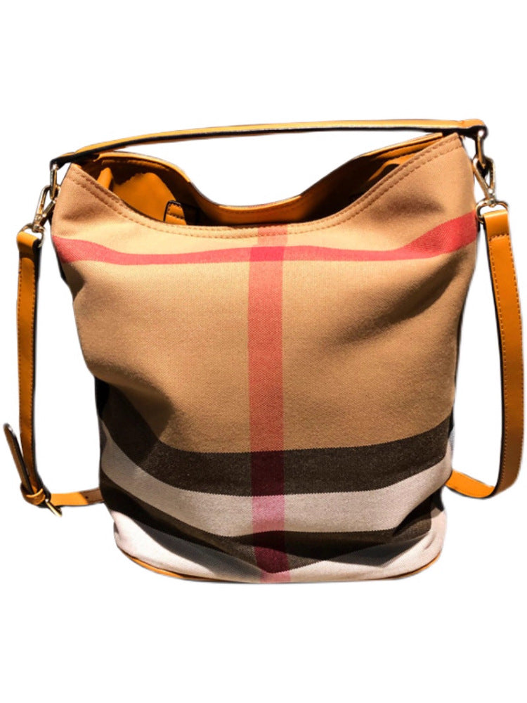 Women's French Laziness Canvas Summer Large Capacity Checked Bucket Bag