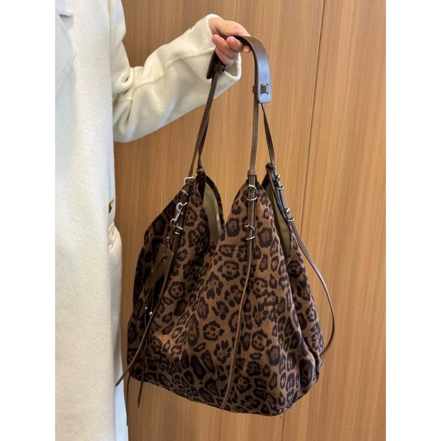 Women's Lazy Relaxed Retro Leopard Print Large Tote Bag