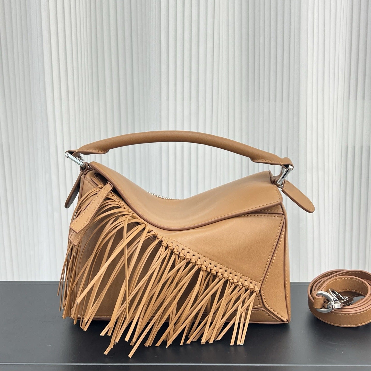 Cowhide Vintage Tassel Geometric High Fashion Small Square Bags