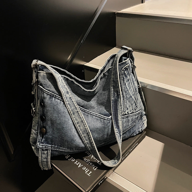 Women's Retro Washed Denim Large Capacity Trendy Tote Bag