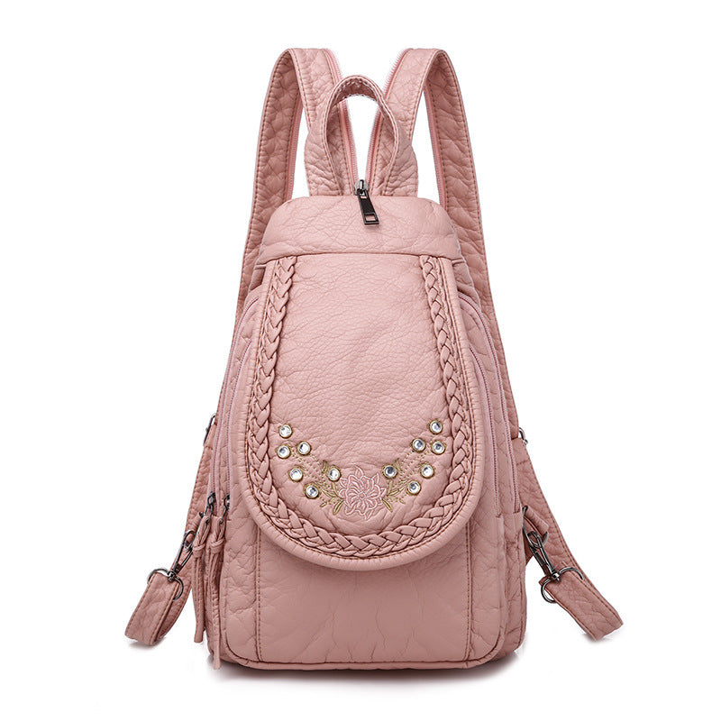 Women's Korean Fashion Multifunctional Washed Soft Leather Women's Backpack