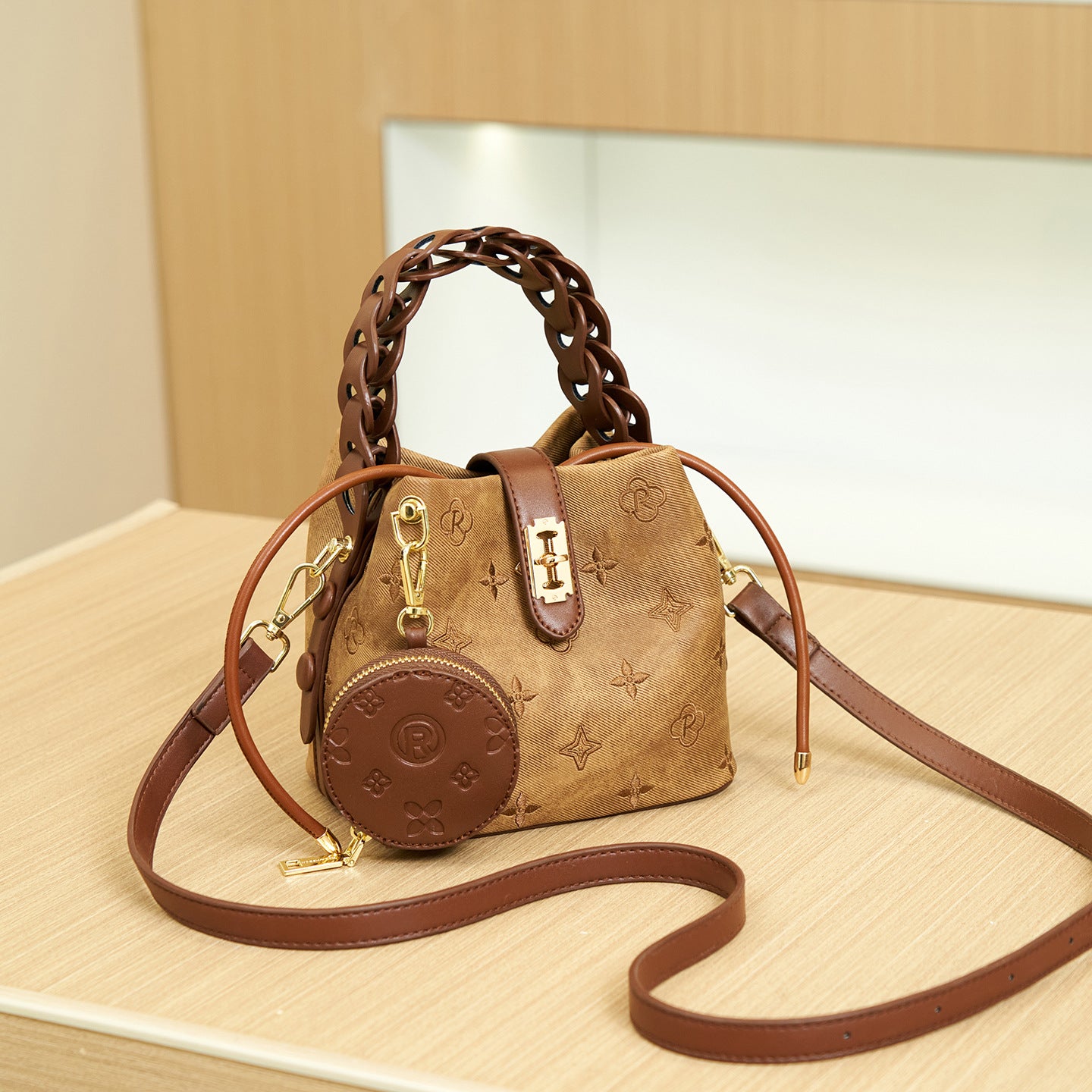 Basket Summer Portable Fashion Texture Embossed Bucket Bag