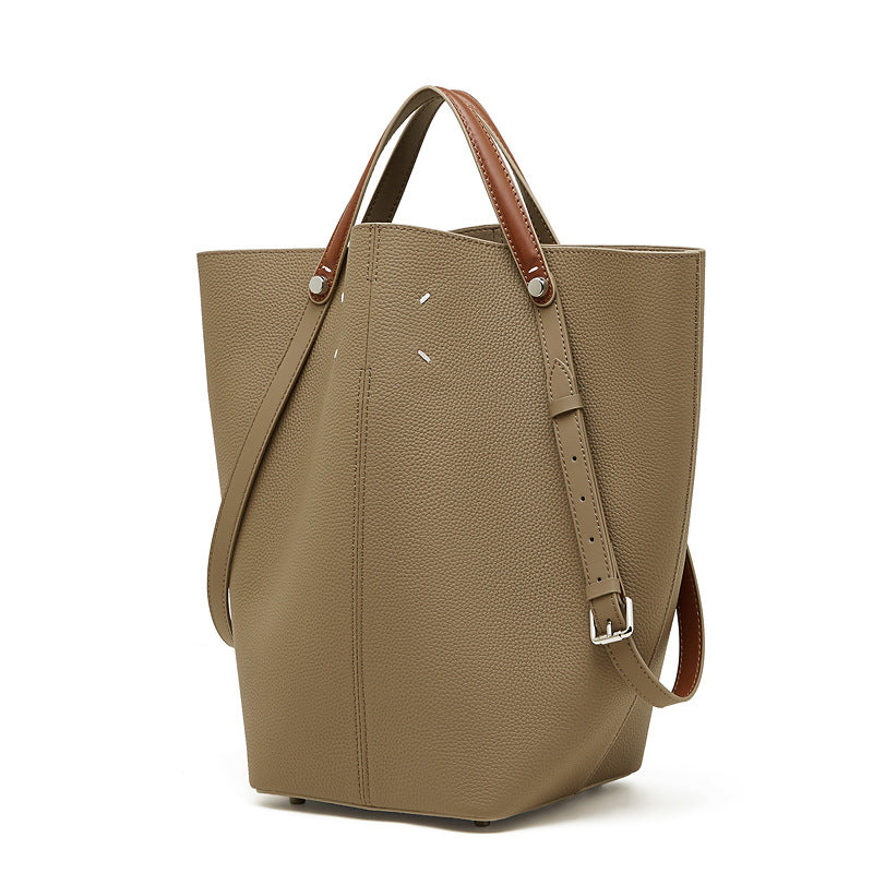 Women's Vegetable Basket Commuter Niche Large Capacity Genuine Leather Bucket Bag