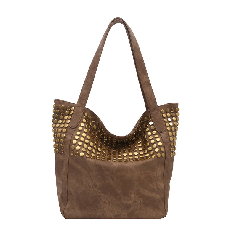 Women's Fashion Rivet Large Capacity Shopping Portable Underarm Tote Bags