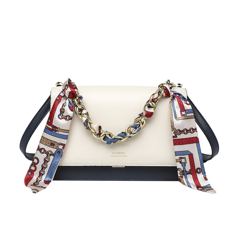 Women's Genuine Leather Chain Silk Scarf Women's Handbag