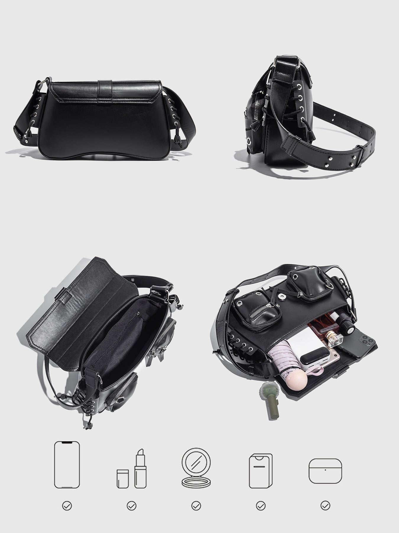 Pretty Black Advanced Texture Motorcycle Niche Underarm Bag
