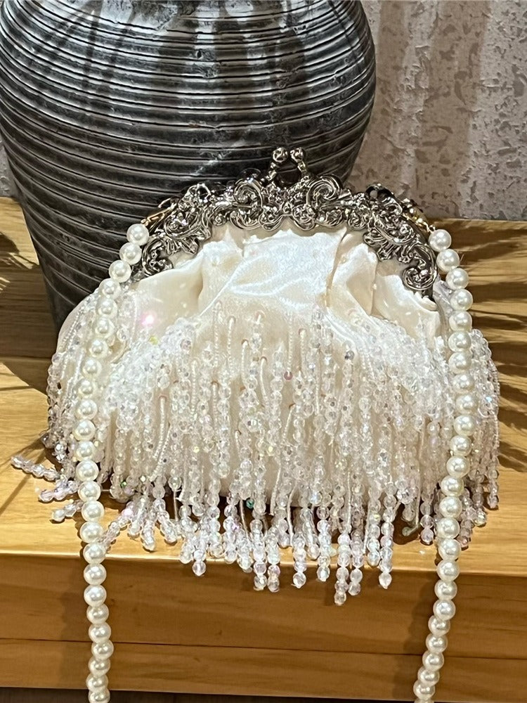 Beaded Tassel Lady Clutch Pearl Chain Women's Handbag