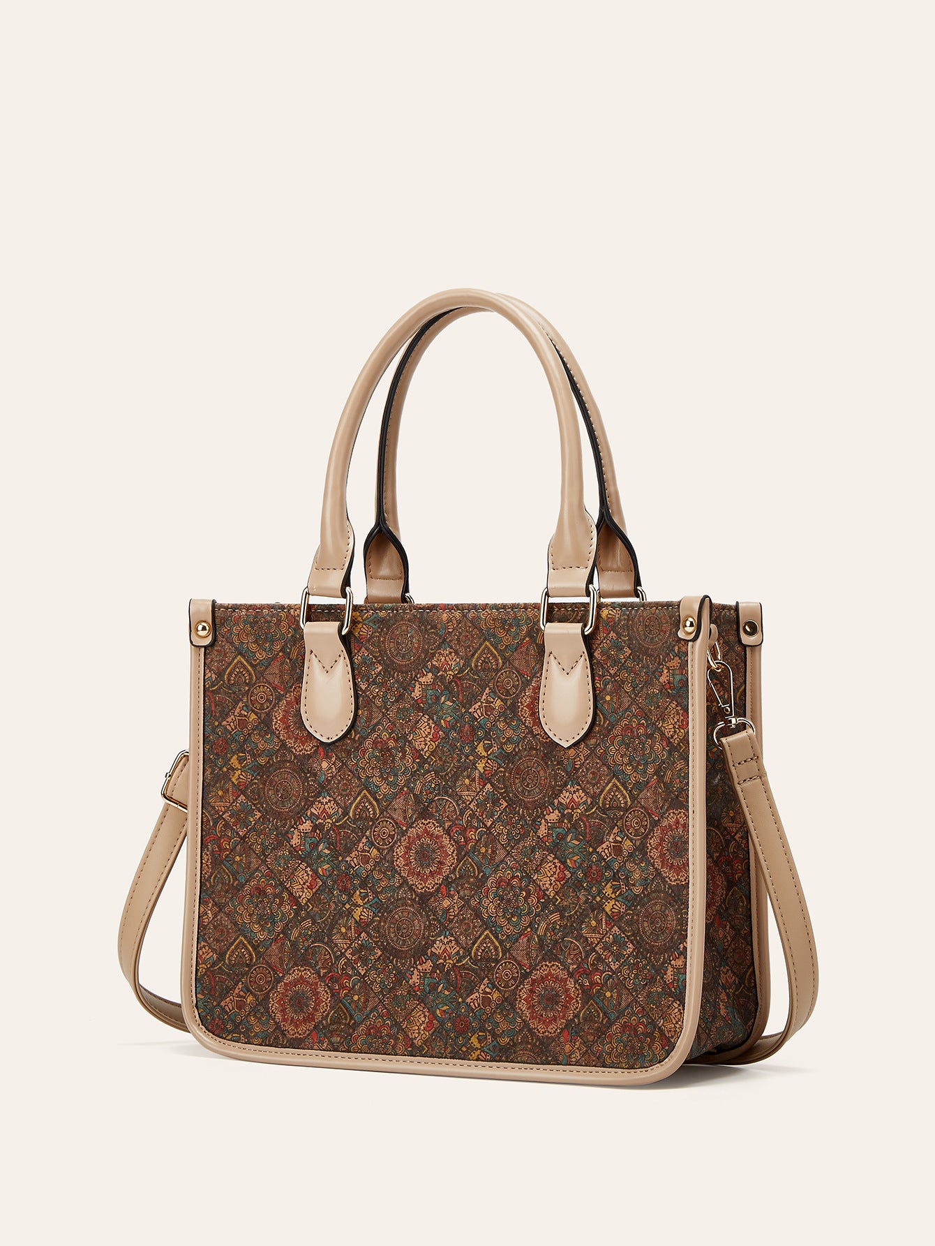 Women's Retro Ethnic Style Cork Printed Tree Leather Large Tote Bags