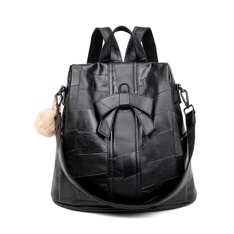 Women's Stitching Large Capacity Retro Fashion Versatile Soft Leather Women's Backpack