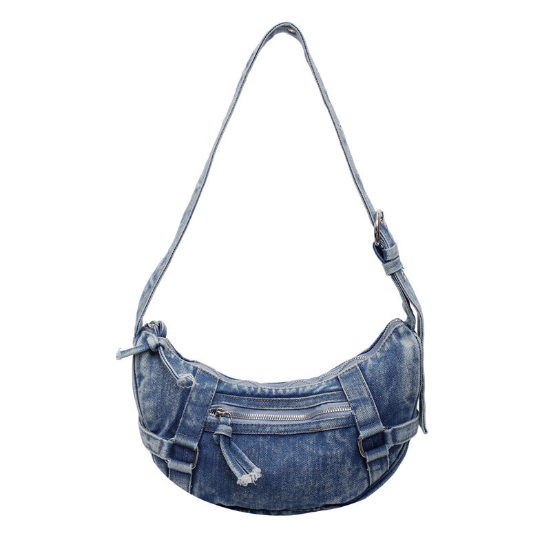 Women's Jean Korean Style Croissant Retro Washed Distressed Bags