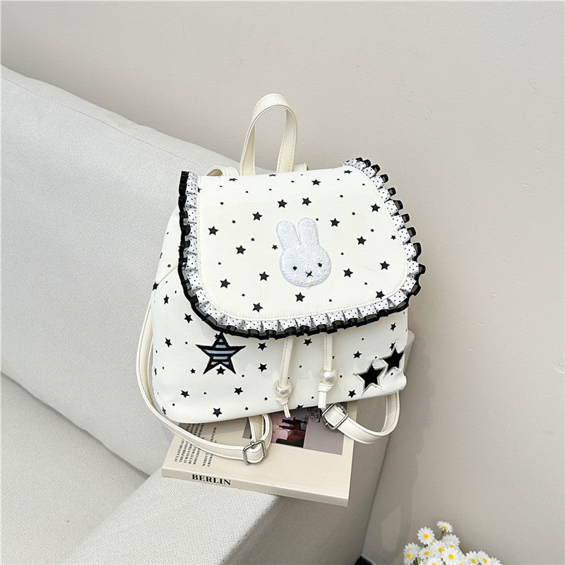 Capacity Drawstring Fashionable Korean Polka Dot Backpacks