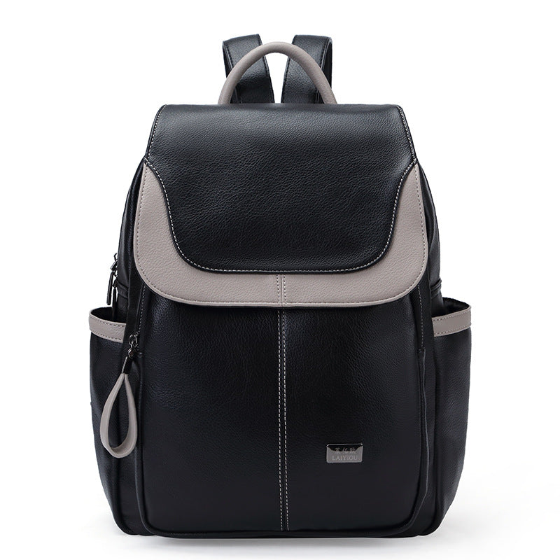 Soft Leather Large Capacity Contrast Color Women's Backpack