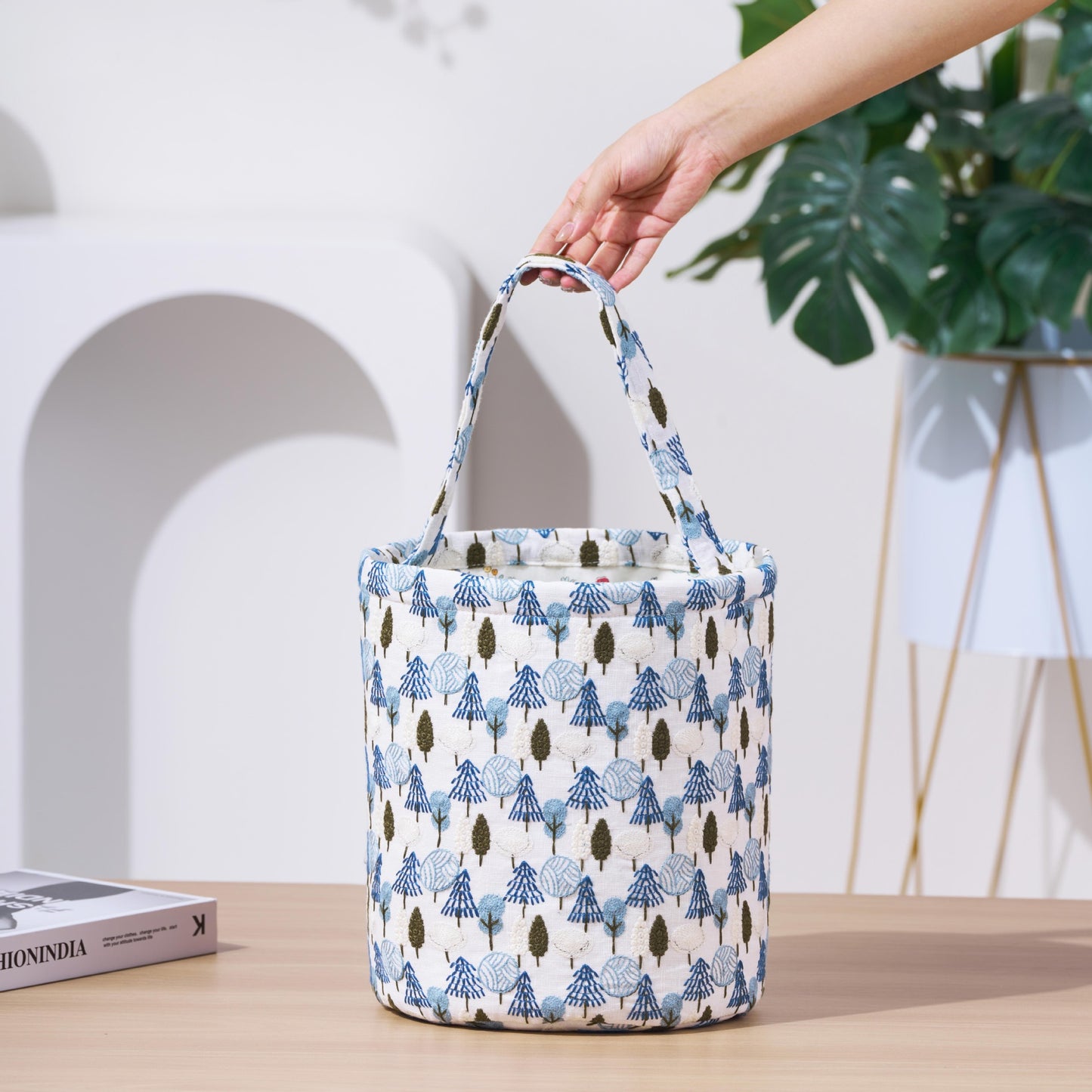 Check Cotton Linen For Going Out Simple Large Handbags