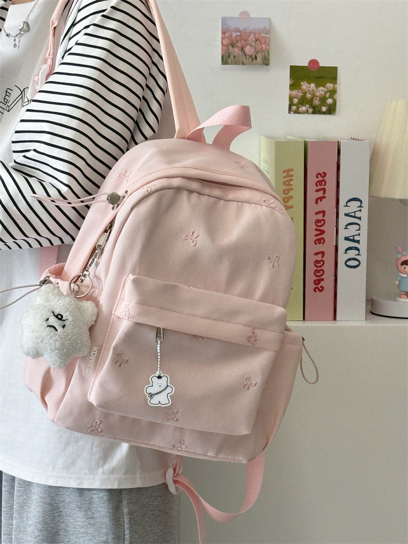 Junior High College Style Good-looking Bow Embroidery Large Capacity Women's Backpack