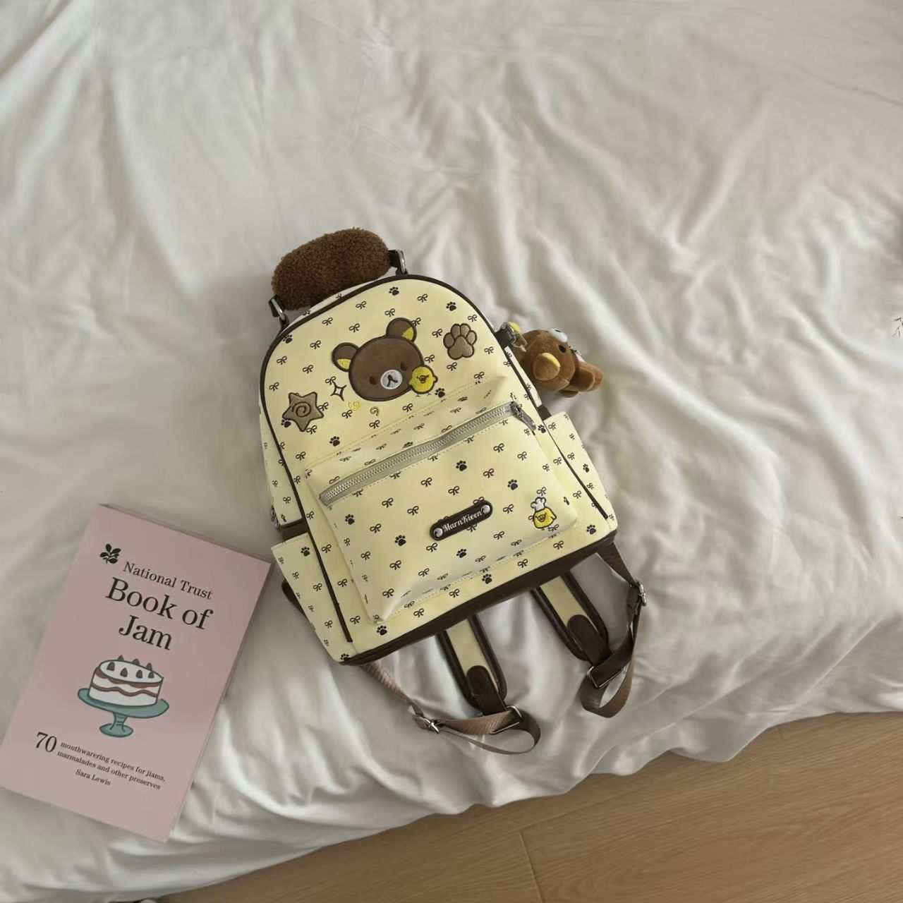 Style Cute Bear Embroidery Double Back Design Dopamine Campus Relaxed Backpacks