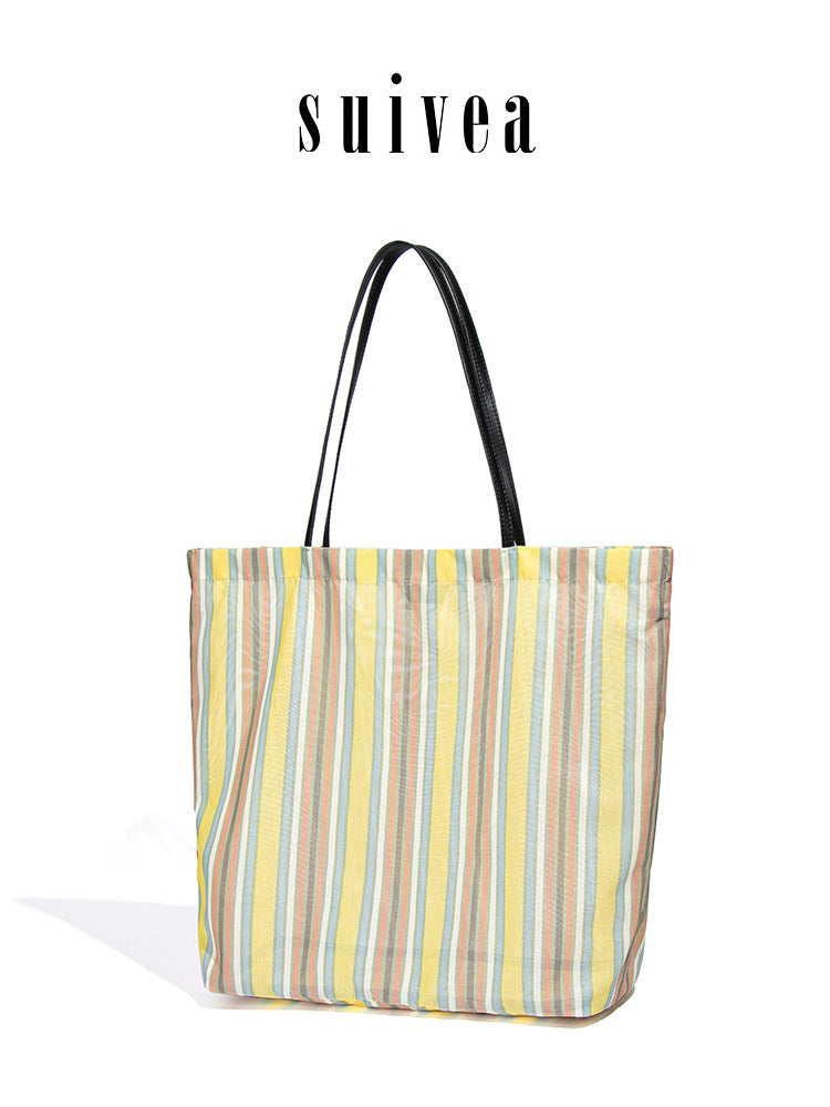 Women's Striped Leisure Style Simple Large Capacity Canvas Bags