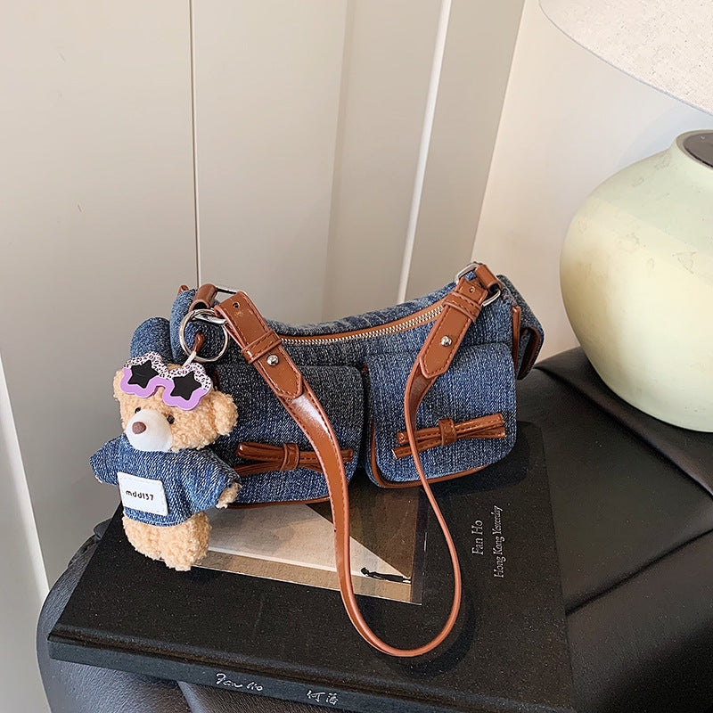 Women's Super Popular Niche Denim For Fashion Color Contrast Carrying Bags