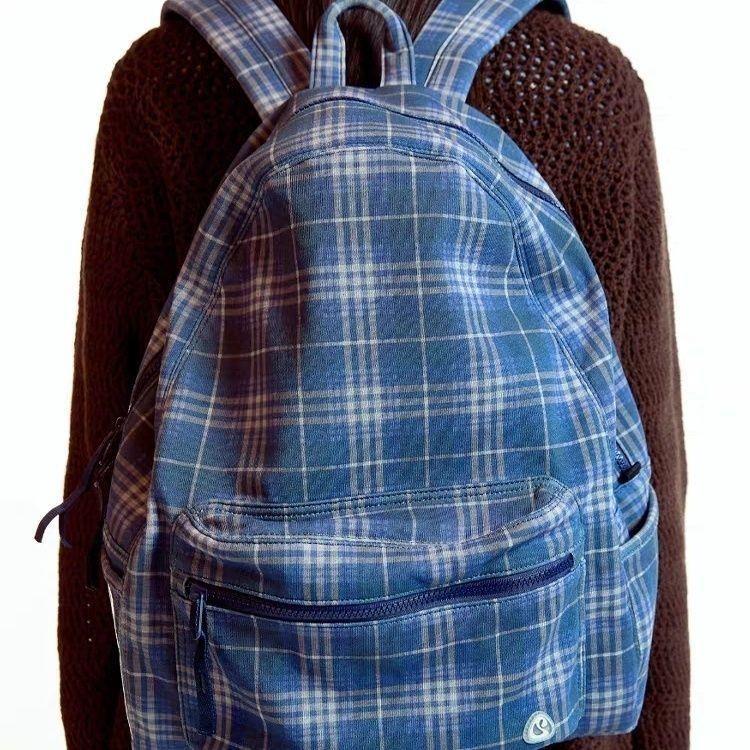 Women's & Men's Spring Style Retro Plaid Large Capacity Leisure Backpack
