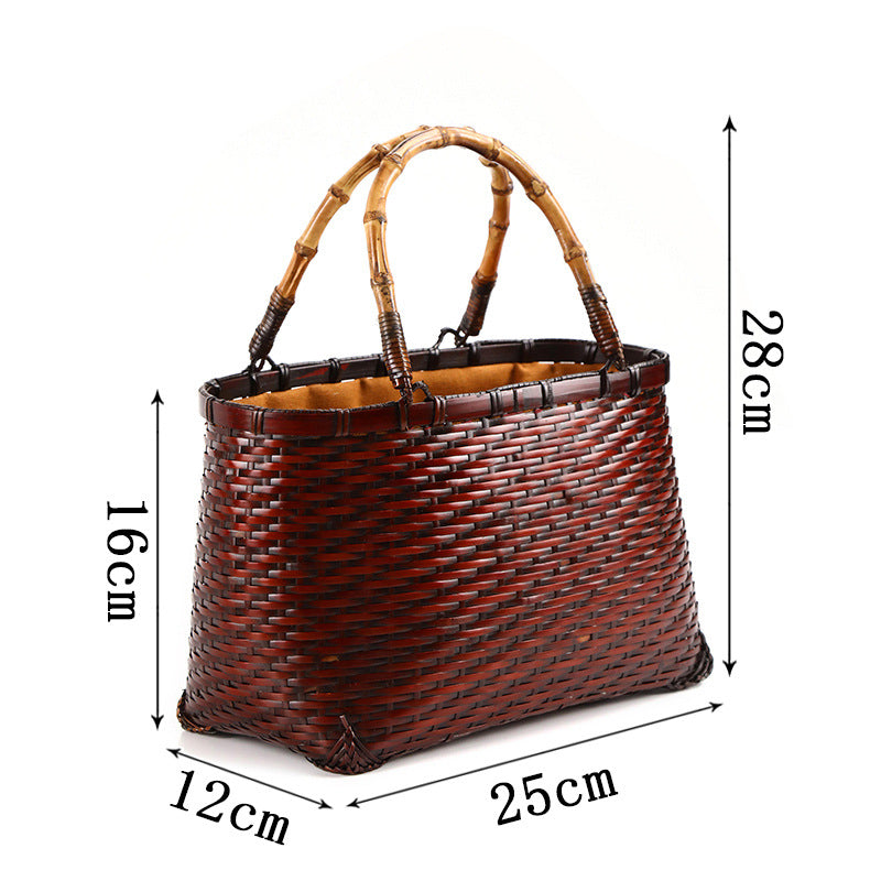 Knitted Purely Handmade Storage Basket With Handles For Tea Women's Handbag