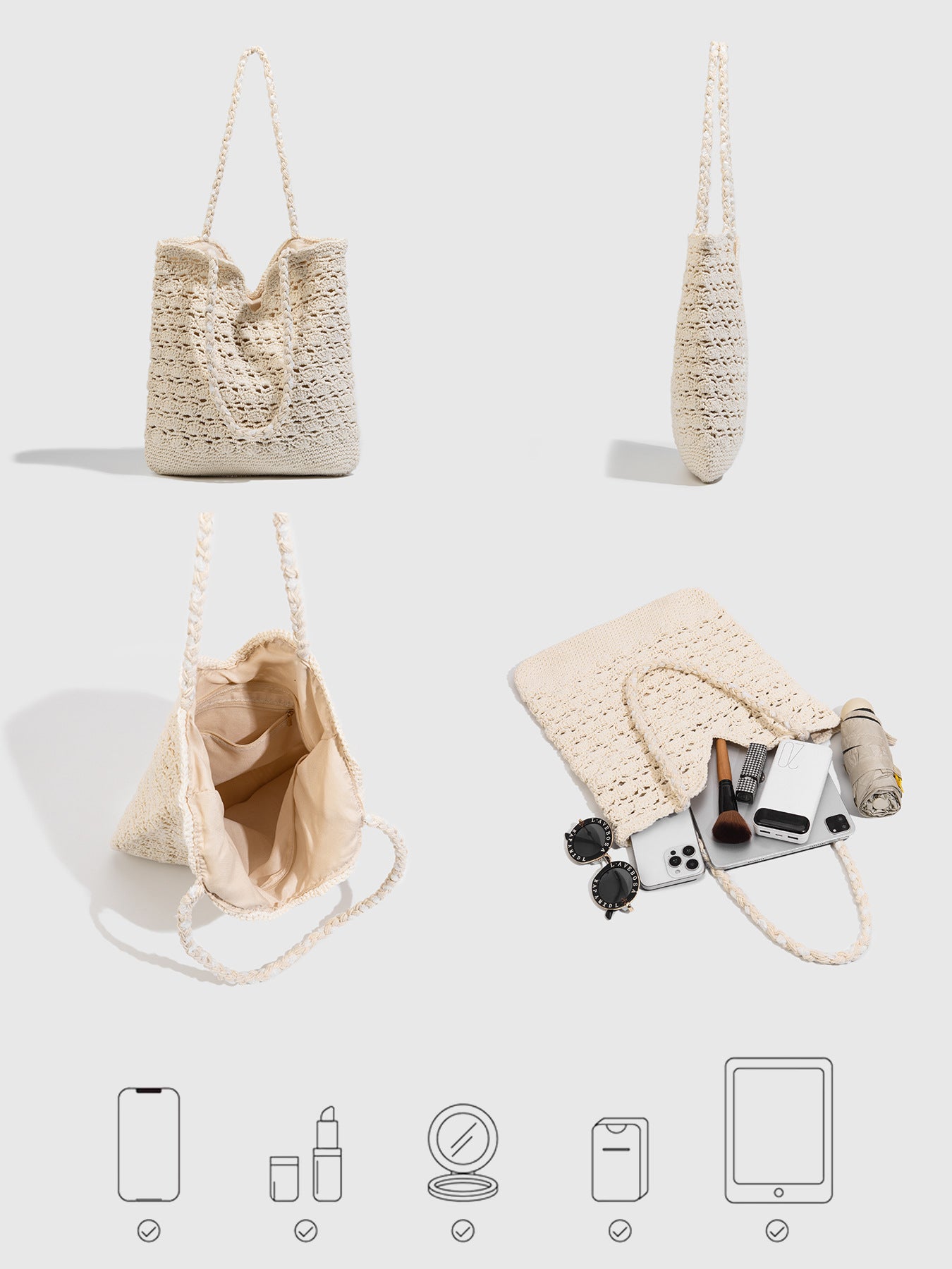 Women's Hand-woven Large Capacity Seaside Vacation Beach Cotton Tote Bag