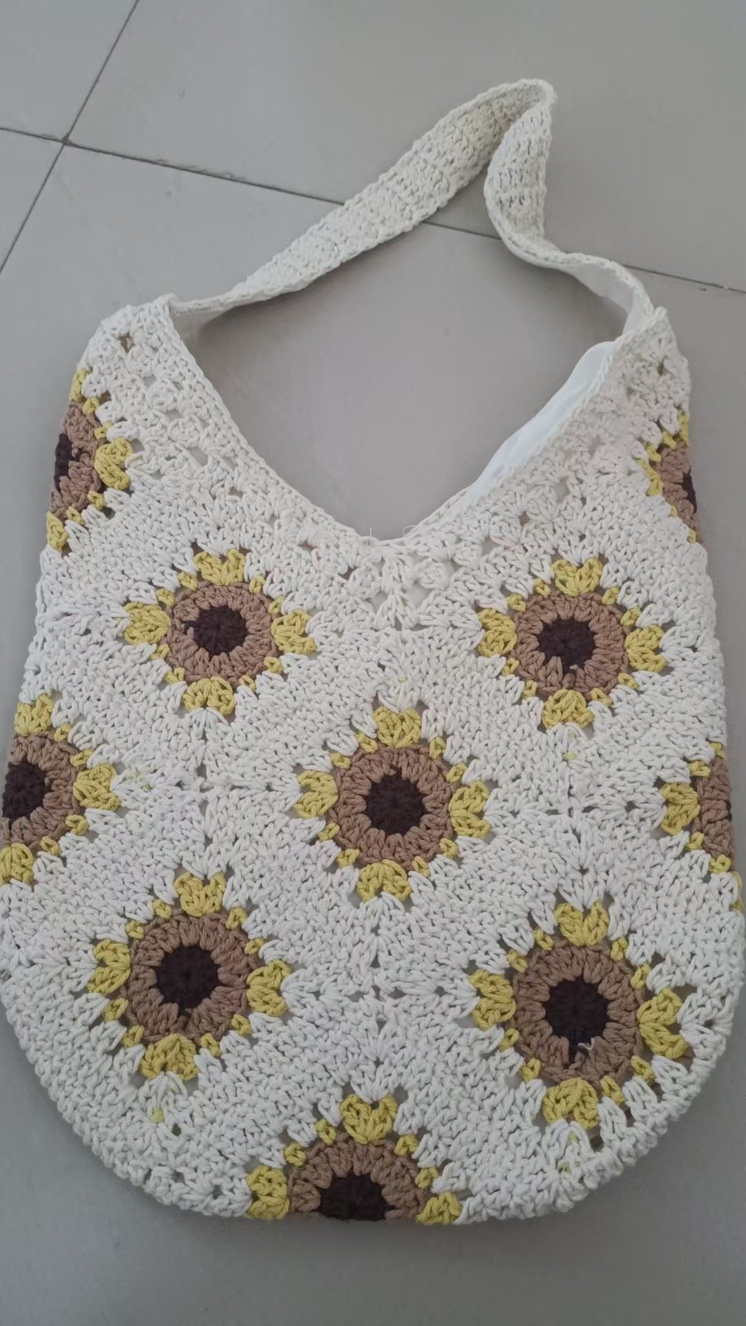 Cotton Thread Grandmother Grid Hollow Pattern Woven Large Capacity Artistic Women's Shoulder Bag