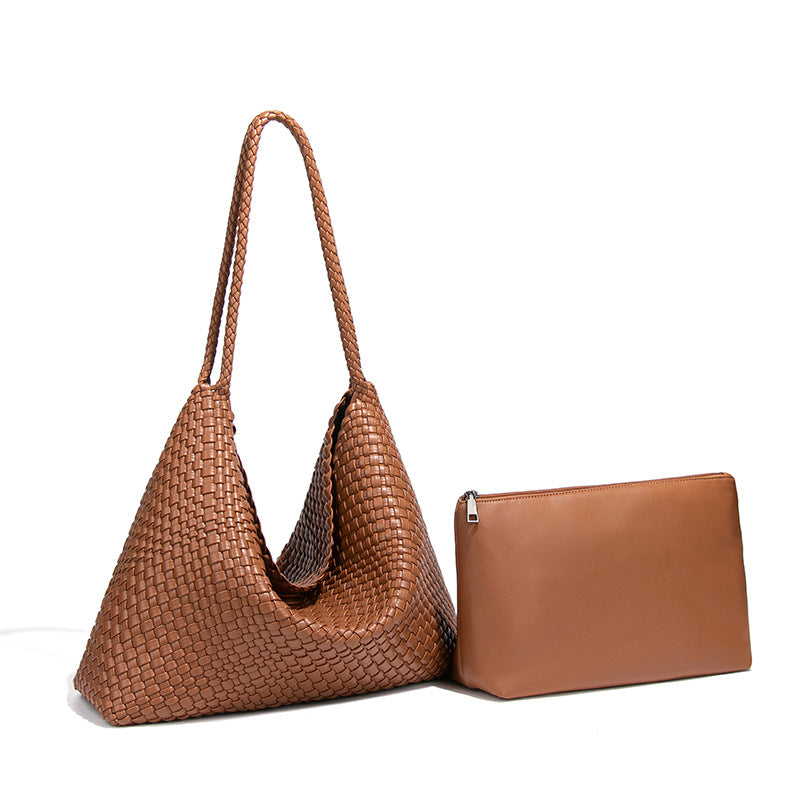Soft Leather Woven Large Capacity Idle Style Women's Shoulder Bag