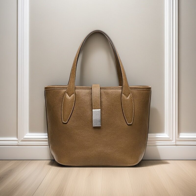 Women's Tanning Leather Long Man Basket Portable Large Capacity Bucket Bags