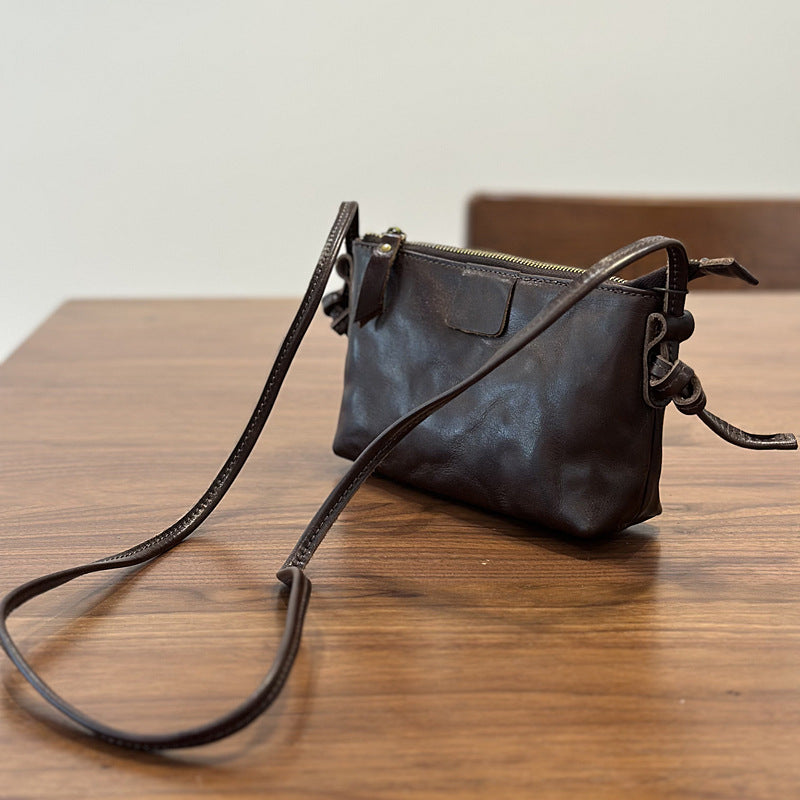 Women's Textured Genuine Leather Retro Design Commuter Bags