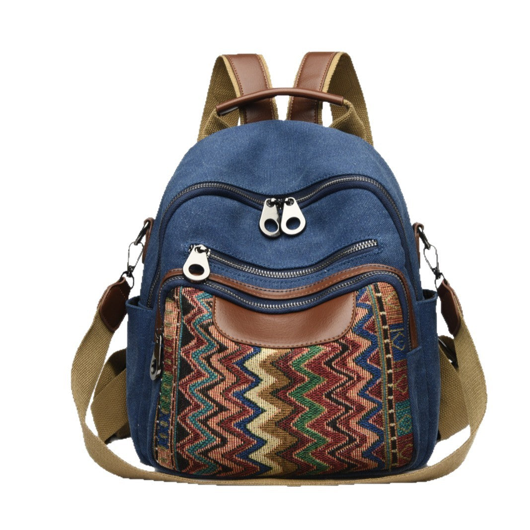 Women's Denim Fashion Retro Embroidered Large Capacity Backpacks