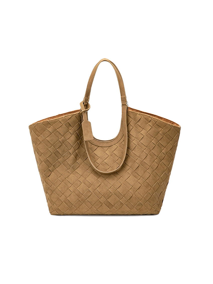 Women's Old Money Style Suede Autumn Large Capacity Woven Portable Tote Bag