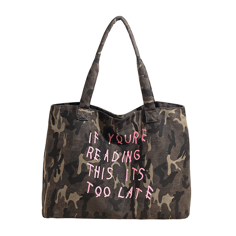 Women's Large Capacity Fashion Retro Camouflage Commuter Tote Bag