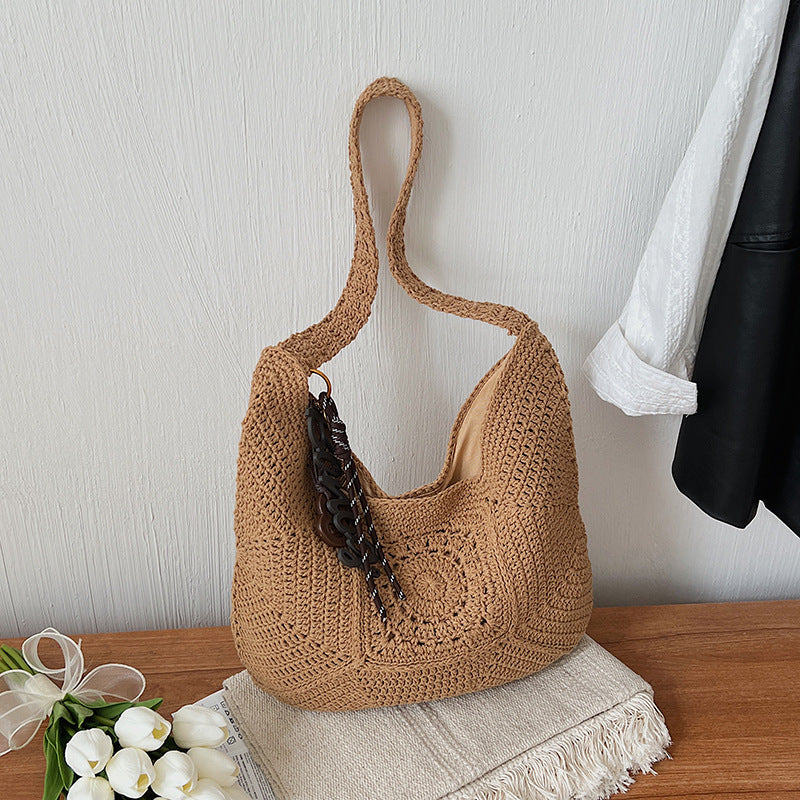 Cotton String Western Style Woven Large Women's Shoulder Bag